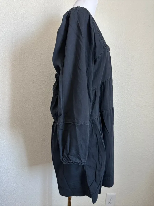 FREE PEOPLE Lou Jean Babydoll Dress in Black Grey Denim Oversized Boho Sz. S - Image 11