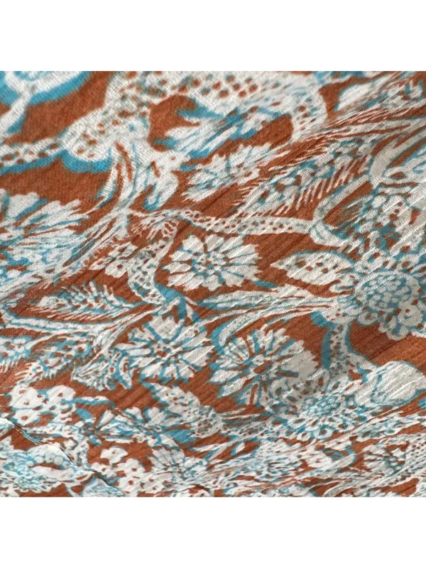 By Anthropologie Boho Peasant Floral Shirred Blouse Brown Blue Size Large - Image 7