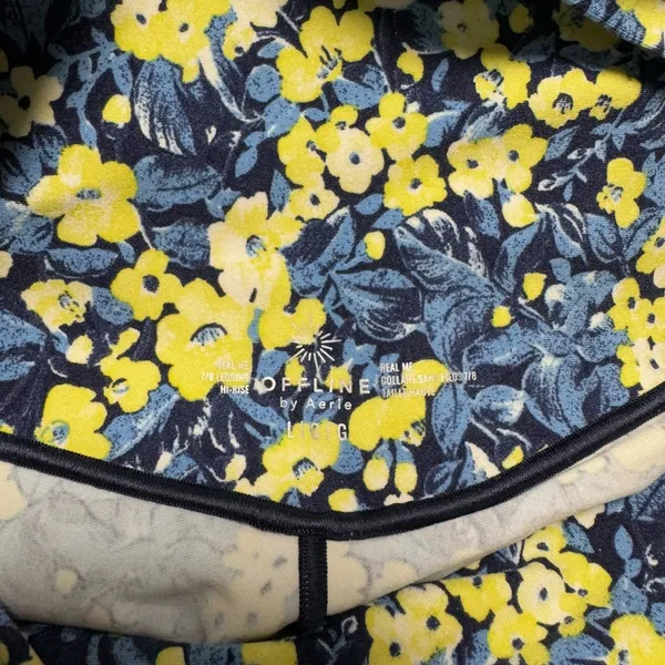 Aerie Real Me 7/8 Hi Rise Legging L Blue & Yellow Floral - Image 5