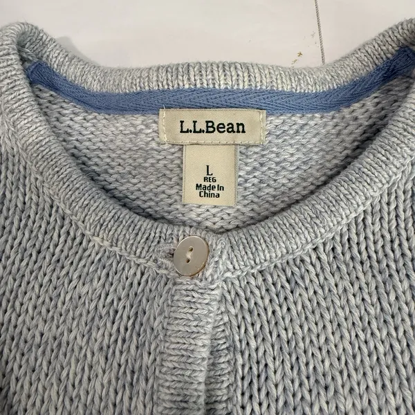 LL Bean Blue Ombré Stripe Chunky Knit Button‎ Cotton Cardigan Sweater LARGE - Image 8