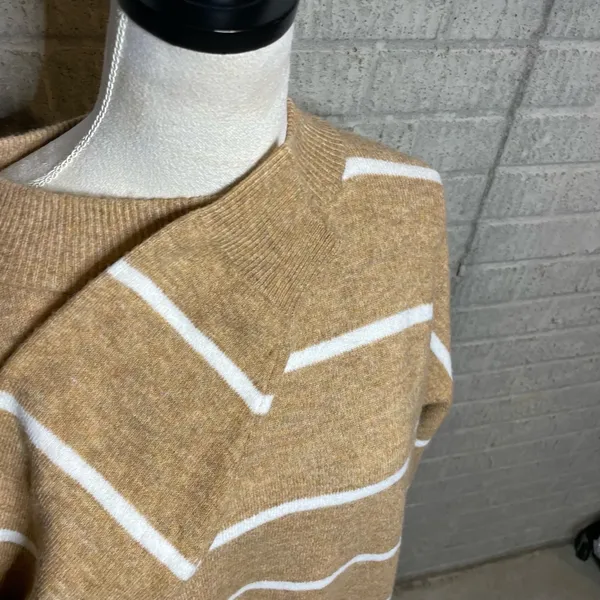 A New Day Tan White Oversized Mock Neck Long Sleeve Striped Sweater Size Medium - Image 2