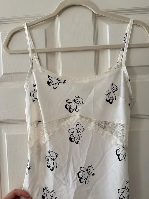 Black and White Teddy Bear Lace Trim Slip Dress - Image 3