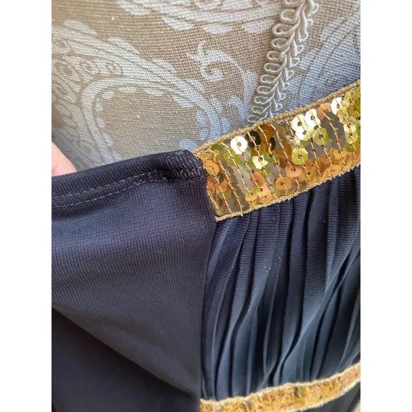 Nikki Mae Black Gold Sequined Empire Waist Evening Prom Maxi Dress Size 20 - Image 9
