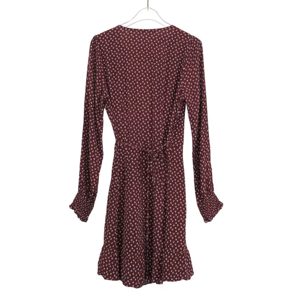 Abercrombie & Fitch Smocked Cuff Burgundy Wrap Dress Long Sleeve V-Neck XS - Image 4