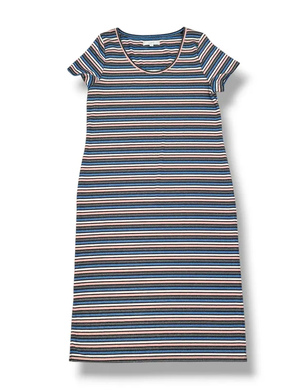 Loft Striped Shimmer Knit Midi Tee Shirt Dress Pink Blue Grey Metallic Size XL - Image 12