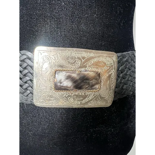 Motif 56 Wide Braided Leather Belt With Silver Buckle Vintage Medium - Image 4