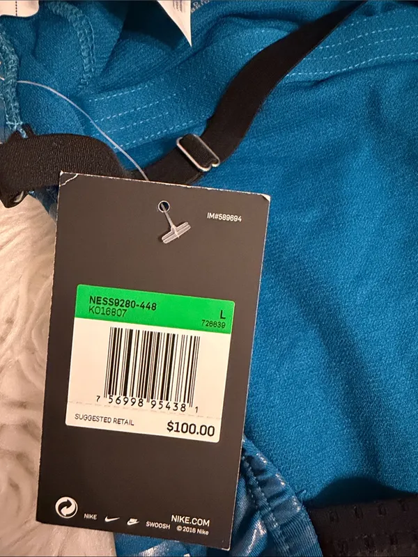 Nike Teal Blue Striped One-Piece Swimsuit size L brand new - Image 5