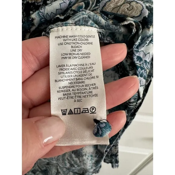 Anthropologie Floral Cotton Peasant Blouse Small Blue/Green - Image 8