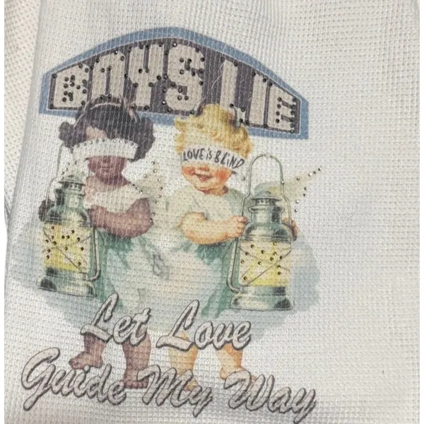 Boys Lie "Let Love Guide My Way" White Waffle Knit Sweatpants, size S - Image 3