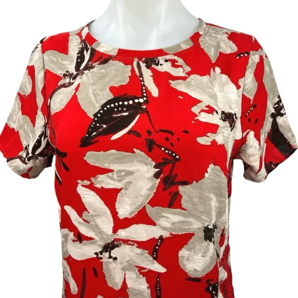 Abercrombie & Fitch Women's Red Floral Crew Neck Short Sleeve Mini Shift Dress S - Image 4