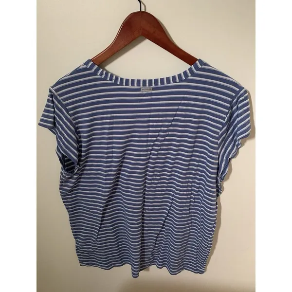 Columbia Womens Size L Top Activewear Blue White Striped V-neck Athletic Top - Image 3