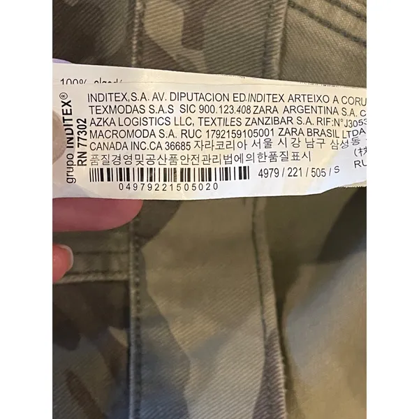 Zara Jacket Women Small‎ Green Camo Cotton Sequin Stripe Coat Streetwear Outdoor - Image 11