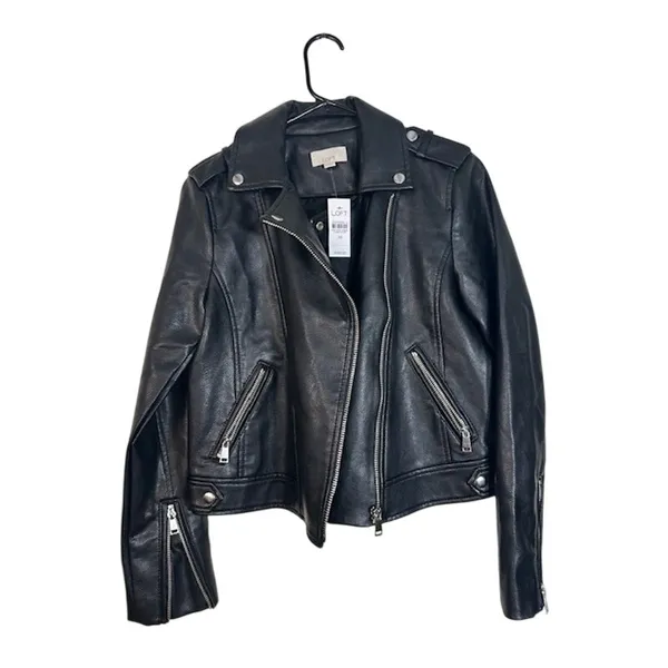 Ann Taylor Black Vegan Leather Edgy Moto Jacket NWT Women Sz XS - Image 2