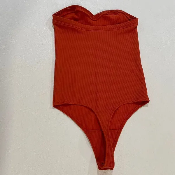 Abercrombie & Fitch Strapless Ribbed Bodysuit XS Rust Orange Tube Bodysuit Soft - Image 2