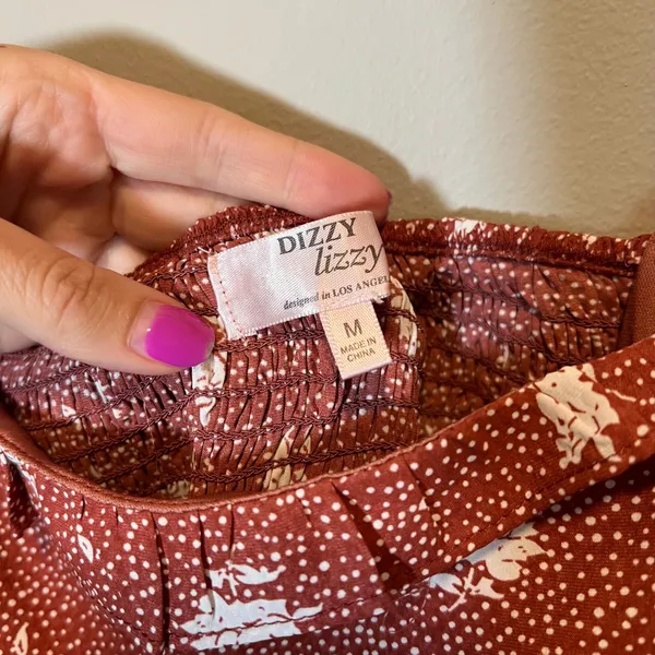 Dizzy Lizzy Rust Floral Polka Dot Puff Sleeve Square Neck Midi Dress Women's M‎ - Image 3