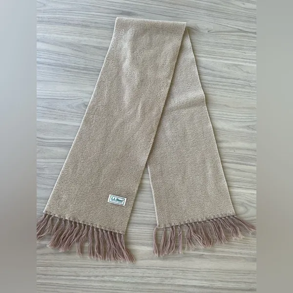 L.L. Bean Beige Fringed Scarf Tan - Image 4