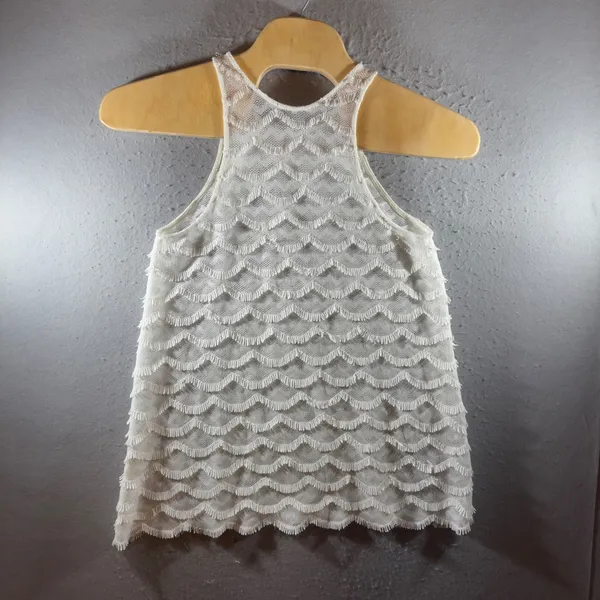 1559 | Wildfox Swim Scalloped Fringe‎ Crochet Halter Top White Womens M - Image 2