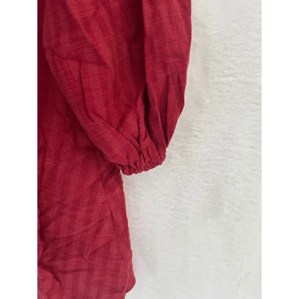 Lulus Wine Red V-Neck‎ Puff Sleeve Babydoll Mini Dress Textured Small NWT - Image 9
