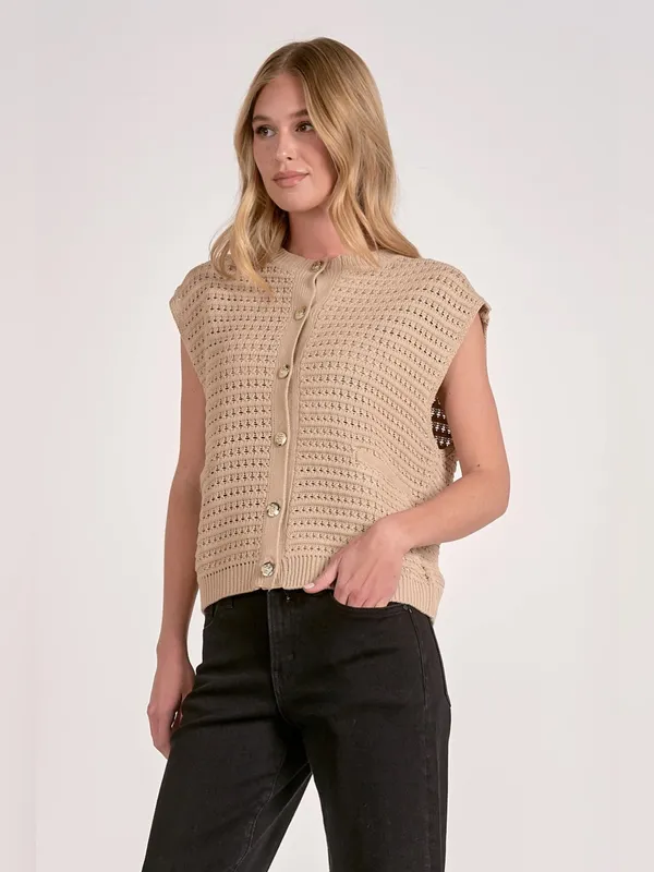 Elan Sleeveless Knit Sleeveless Sweater Cardigan - Taupe Size Medium - Image 9