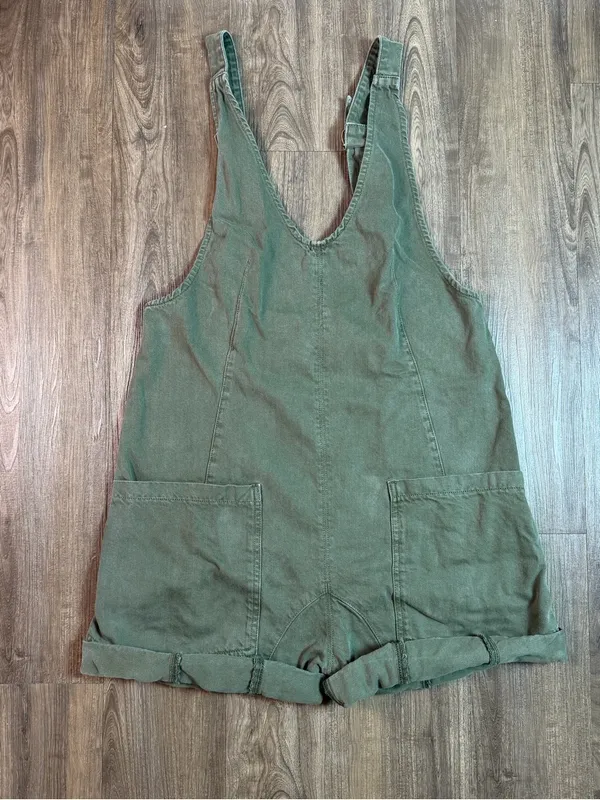 Free People We The Free Olive Green Denim Short Overalls - Image 3