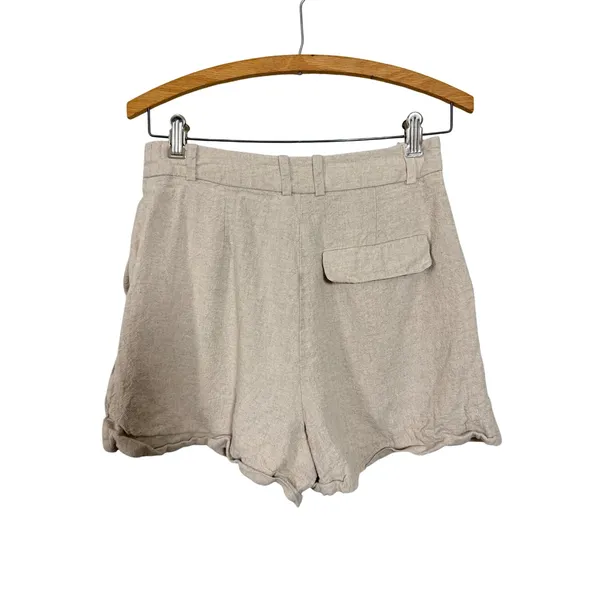 Zara Womens High Waisted Linen Blend Pleated Bubble‎ Hem Shorts Beige Size S - Image 3