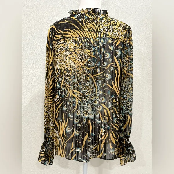 White House Black Market Black and Gold Blouse - Image 2