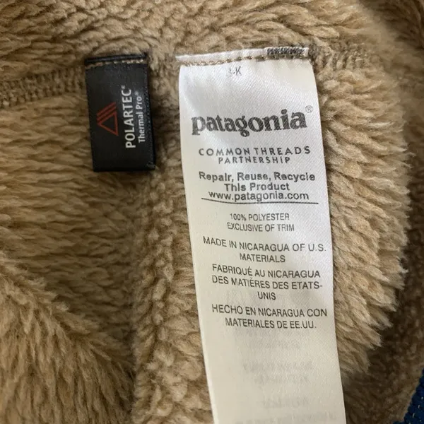 PATAGONIA Re-Tool T-Snap Pullover Sz S Tan Brown Blue Fleece Sweater Half-Snap - Image 8