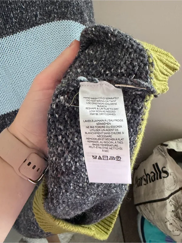 Urban Outfitters Striped Crewneck Sweater in Light Blue, Charcoal and Olive - Image 4