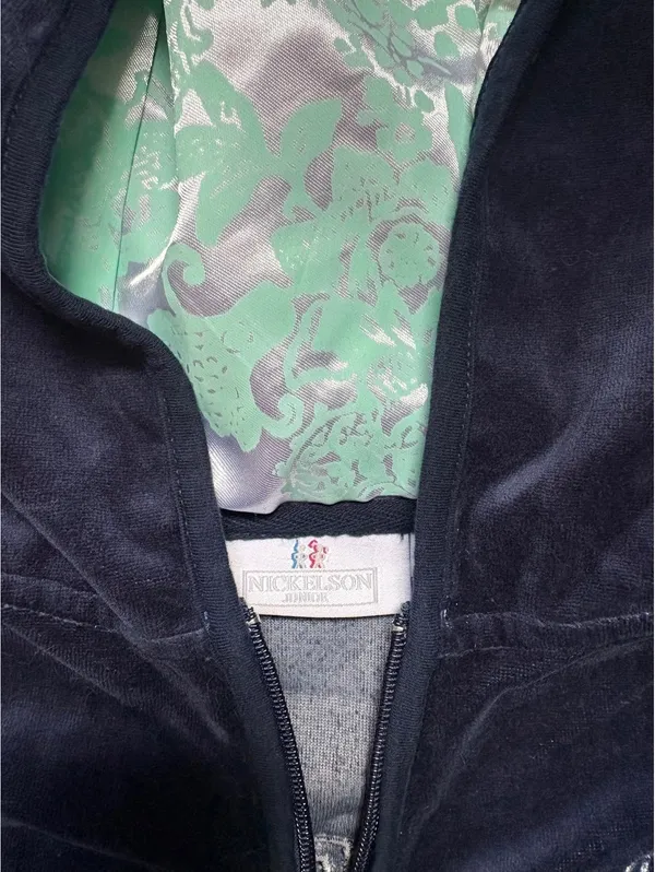 Miss Nickelson Enchanted Couture Velour Hoodie Y2K McBling Embroidered Navy - Image 4