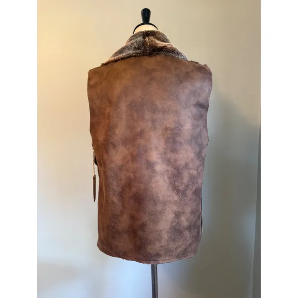 Faux Shearling Draped Open Front Vest Brown Large NWT western boho cozy rero y2k - Image 7