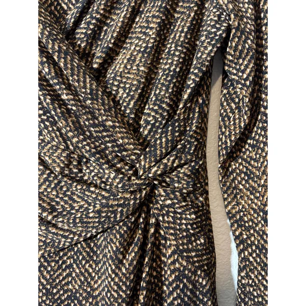 Lauren Ralph Lauren Size 10 Brown Snakeskin Print Faux-Wrap Long Sleeve Dress - Image 4