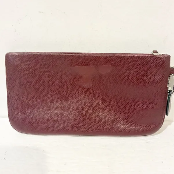 COACH Burgundy Red Crossgrain Leather Large Wristlet‎ Wallet Card Holder - Image 3