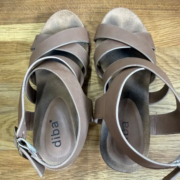 Diba Weekend Brown Strappy Cork Wedge Sandals Women's 6 Buckle Open Toe - Image 12