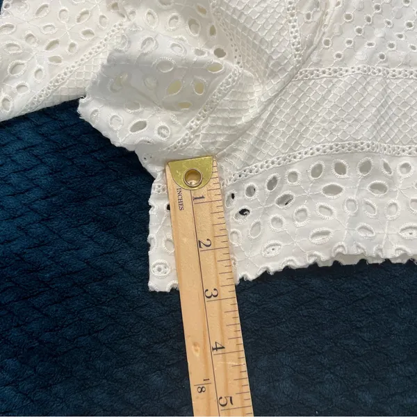 Alice + Olivia Eyelet Lace Romper Wrap‎ Puff Sleeve White Exposed Zipper Size 6 - Image 14