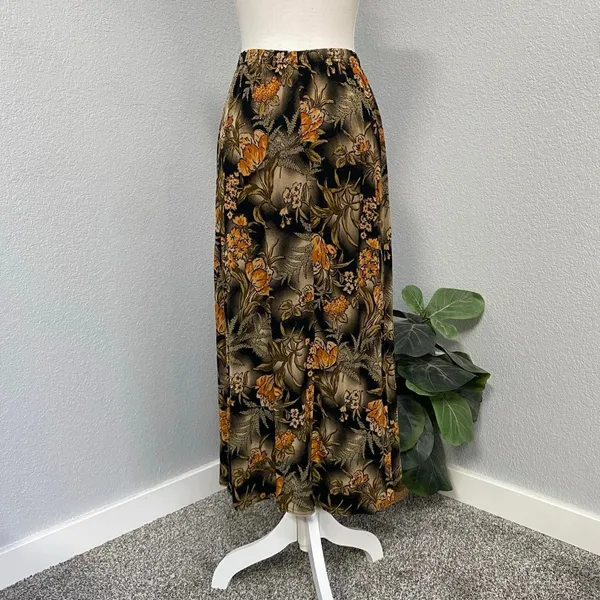 Coldwater Creek Black Midi Orange Brown Floral Skirt Dark Grunge Cottagecore - Image 4