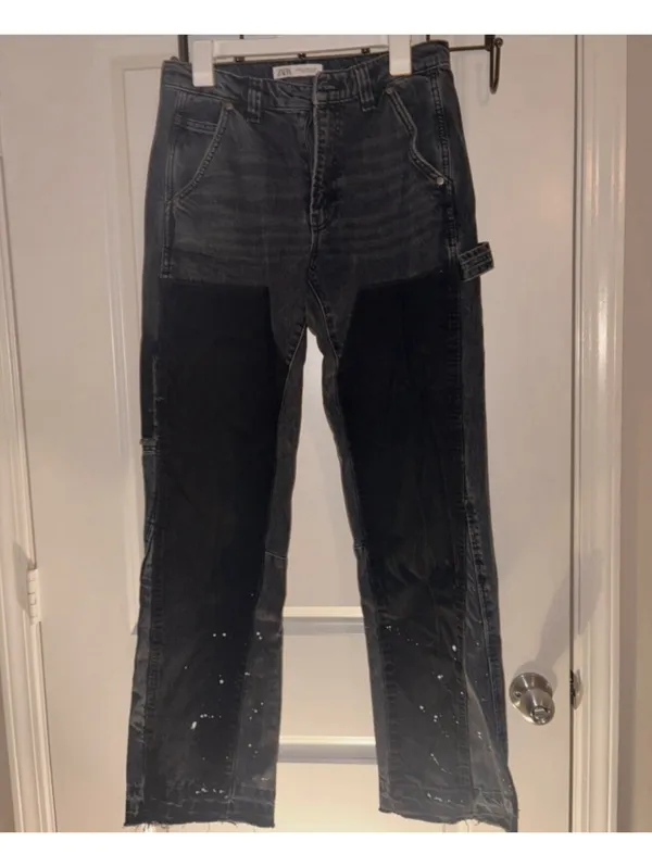 Size 30 US Men’s Zara Carpenter Utility Jeans Gray Black Paint Splatter - Image 7
