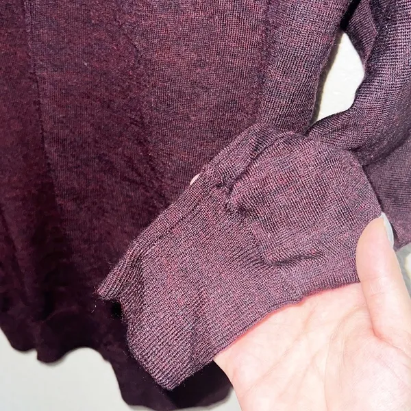 Loft Lightweight Maroon Beaded Long Sleeve Acrylic And Wool Blend V Neck Top - Image 4