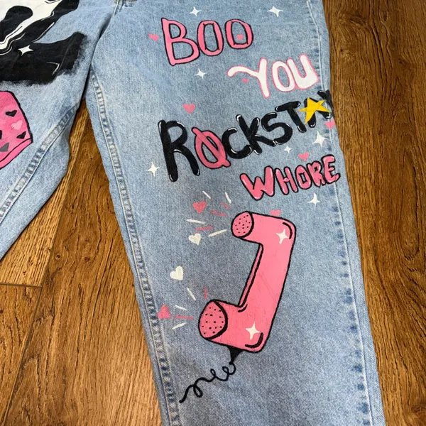 VTG‎ Route 66 Custom Hand Painted Ghostface Scream Jeans Womens 40x29 Halloween - Image 4