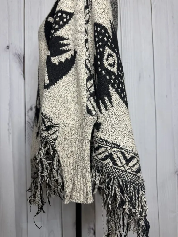 Earthbound Trading Poncho Sweater Fringe Aztec Black Tan Sz XL - Image 14