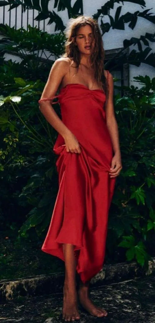 ZARA dress classic red satin effect cut out open back midi maxi party wedding - Image 3