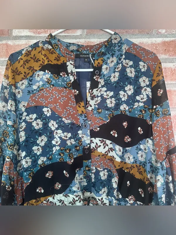 Olivaceous Dress Patchwork NEW Women’s Medium Prairie Belted Cottagecore - Image 3