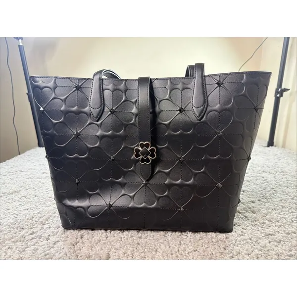Kate Spade Kaci Flower Embossed Medium Tote Black Leather WKRU6 - Image 2