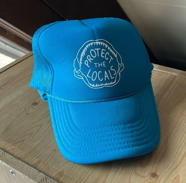 Protect the locals sea life shark tooth teal blue trucker hat - Image 3