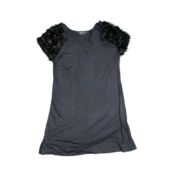 BCBGMAXAZRIA Feather Ruffle Sleeve Jersey Knit Dress L Whimsygoth Witchy Fairy - Image 2