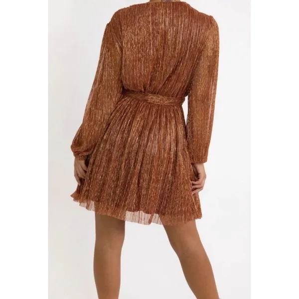 NWT Baltic Born Metallic Shimmer Pleated Belted Mini‎ Dress Sz S - Image 2