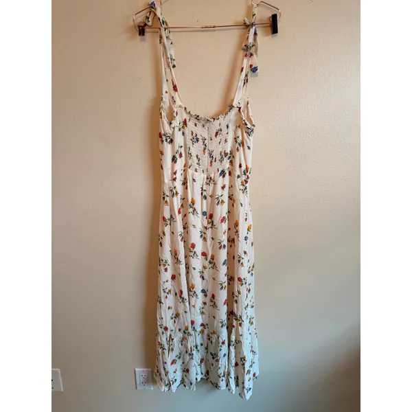 Reformation Midi Dress Women 12 Ivory Floral Nikita Tie Strap‎ Ruffle Summer - Image 8