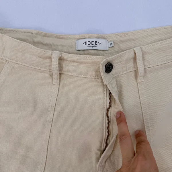 Hidden Los Angeles Cream Ivory Wide Leg Cargo Painter Pants Jeans Utility Sz 31 - Image 6