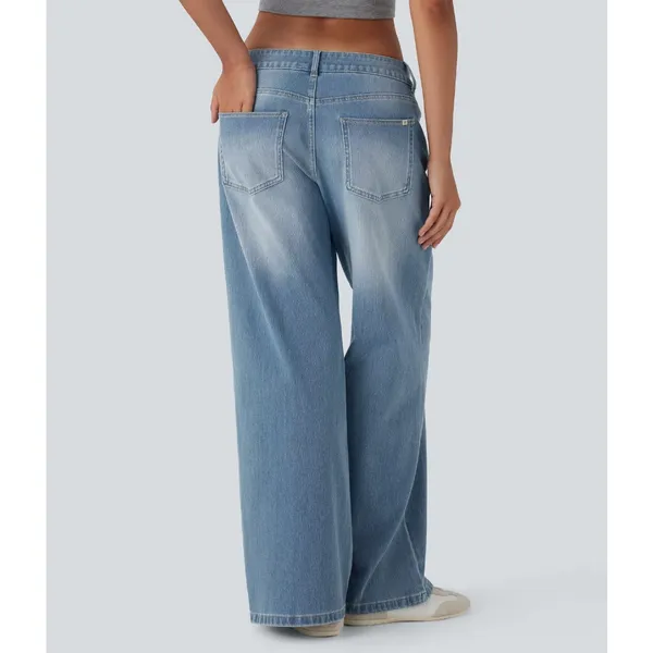 Halara Flex Asymmetric Low Rise Baggy Wide Leg Jeans Size Large (Ultra Tall) - Image 2