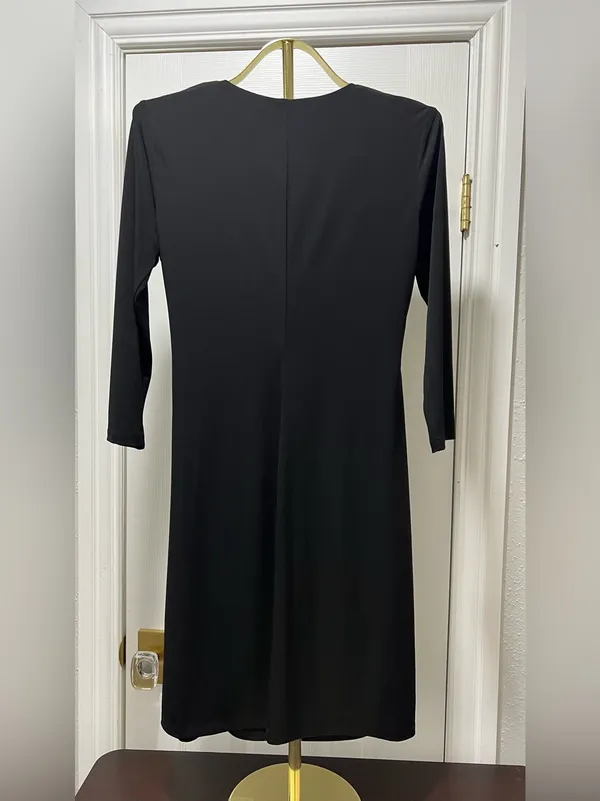 Calvin Klein Black V-Neck Draped Midi Dress Small EUC - Image 3