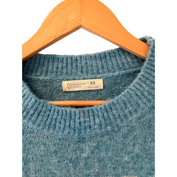 CAVA BIEN Blue Sweater XS Oversized French Graphic Knit Primark Cares - Image 5